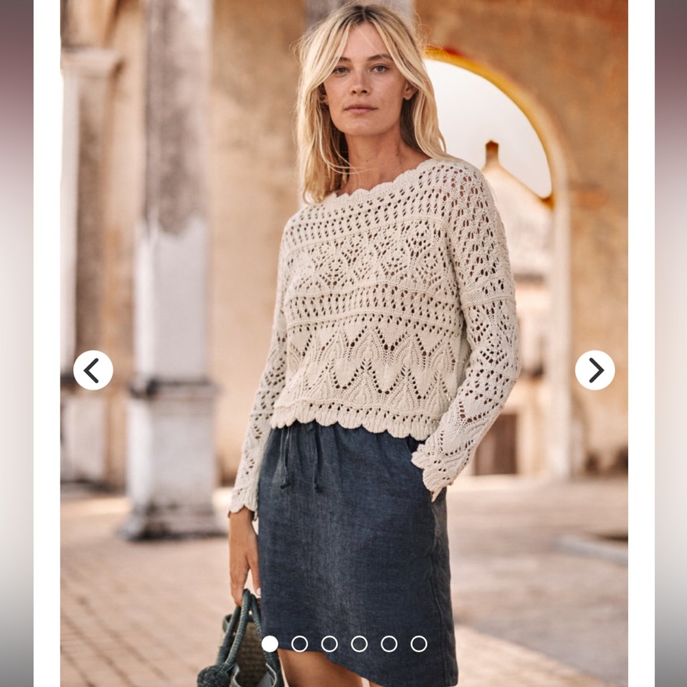 Garnet Hill | Organic Cotton Modest Cropped Crochet Knit Sweater
